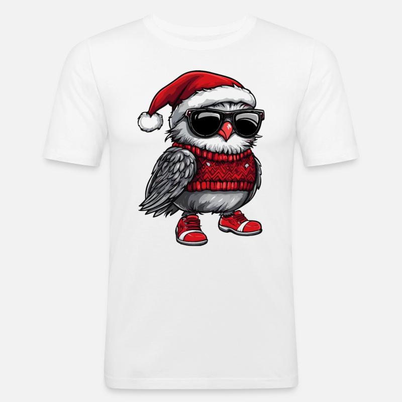 Eule Weihnachten Comic Cool - Männer Slim Fit T-Shirt - Weiß