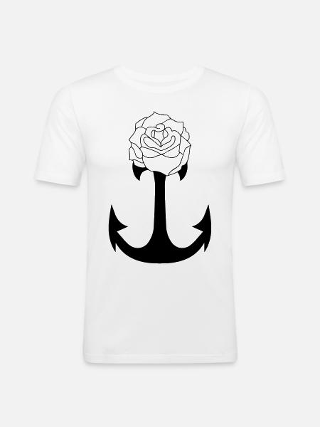 Ancre & Rose Tattoo - T-shirt près du corps Homme - blanc