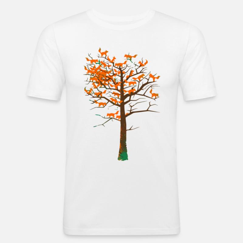 Fuchs Baum - Männer Slim Fit T-Shirt - Weiß