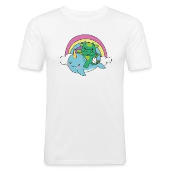 Narwal Drache ozean einhorn kawaii Regenbogen - Männer Slim Fit T-Shirt - Weiß - Vorne - Nik (191cm)