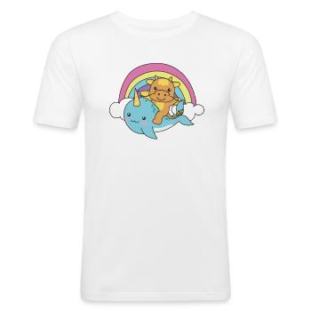 Narwal Drache ozean einhorn kawaii Regenbogen - Männer Slim Fit T-Shirt - Weiß - Vorne - Nik (191cm)