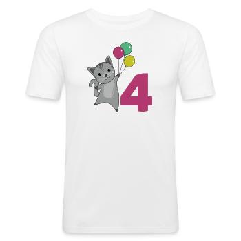 Ballons de quatrième anniversaire de chat pour enfants - T-shirt près du corps Homme - blanc - Devant - Nik (191cm)