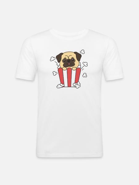 Mops Popcorn Time sjove dyr i fastfood - Herre Slim Fit T-Shirt - hvid