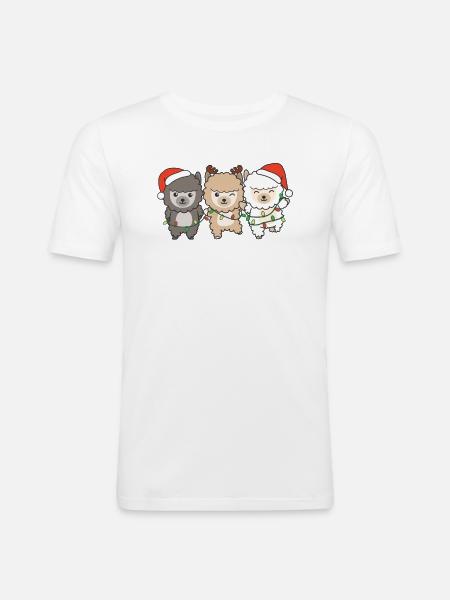 Alpaka Jul Vinter Dyr Alpaka - Herre Slim Fit T-Shirt - hvid