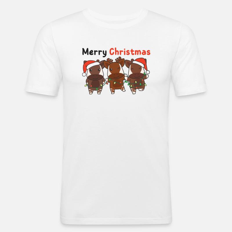 Okapi Noël Hiver Animaux Okapi - T-shirt près du corps Homme - blanc