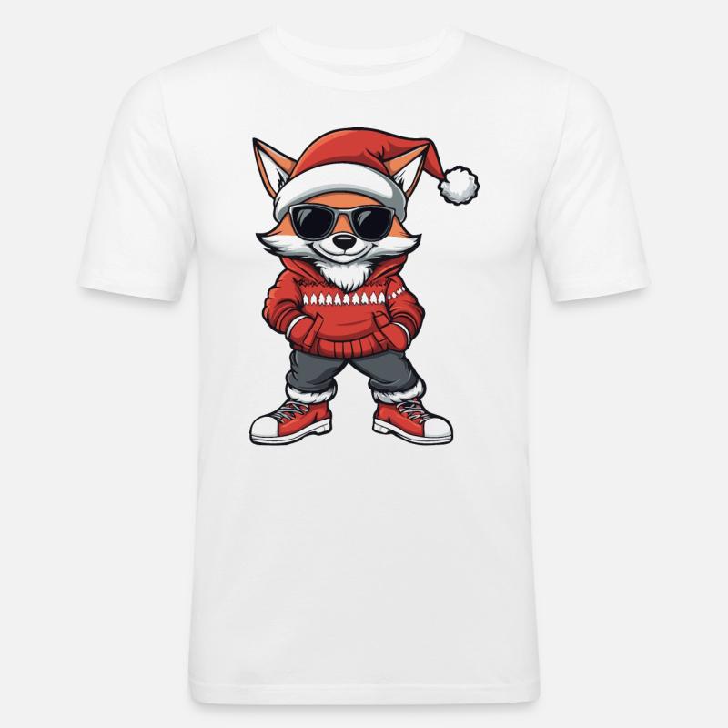Fuchs Weihnachten Comic Cool - Männer Slim Fit T-Shirt - Weiß