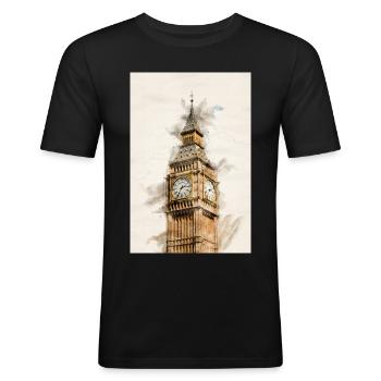 Londres Big Ben - T-shirt près du corps Homme - noir - Devant - Nik (191cm)