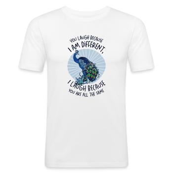 Positivité de paon Diverses inspirations - T-shirt près du corps Homme - blanc - Devant - Nik (191cm)
