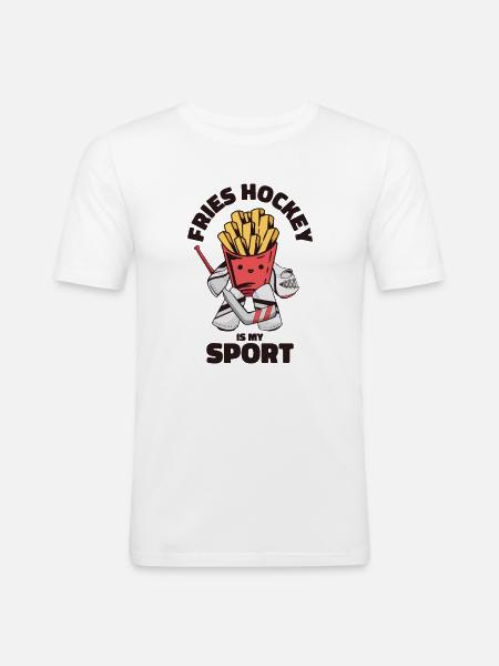 Ice Hockey Sporty Playing Fries Lover - Men's Slim Fit T-Shirt - white