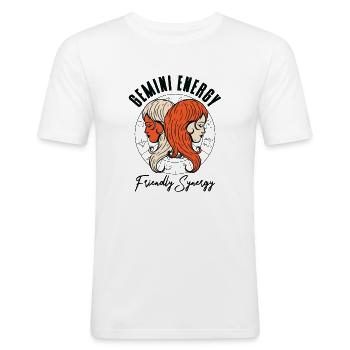 Dinosaures astrologiques Gemini Energy - T-shirt près du corps Homme - blanc - Devant - Nik (191cm)