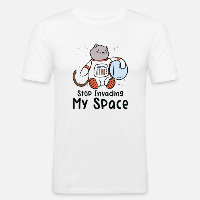 Weltraum Schnurrende Katze Astronaut - Männer Slim Fit T-Shirt - Weiß