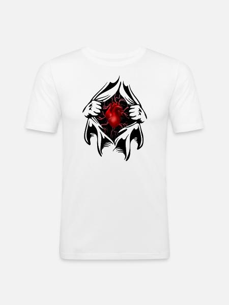 Brustkorb mit rotem Herz - Männer Slim Fit T-Shirt - Weiß