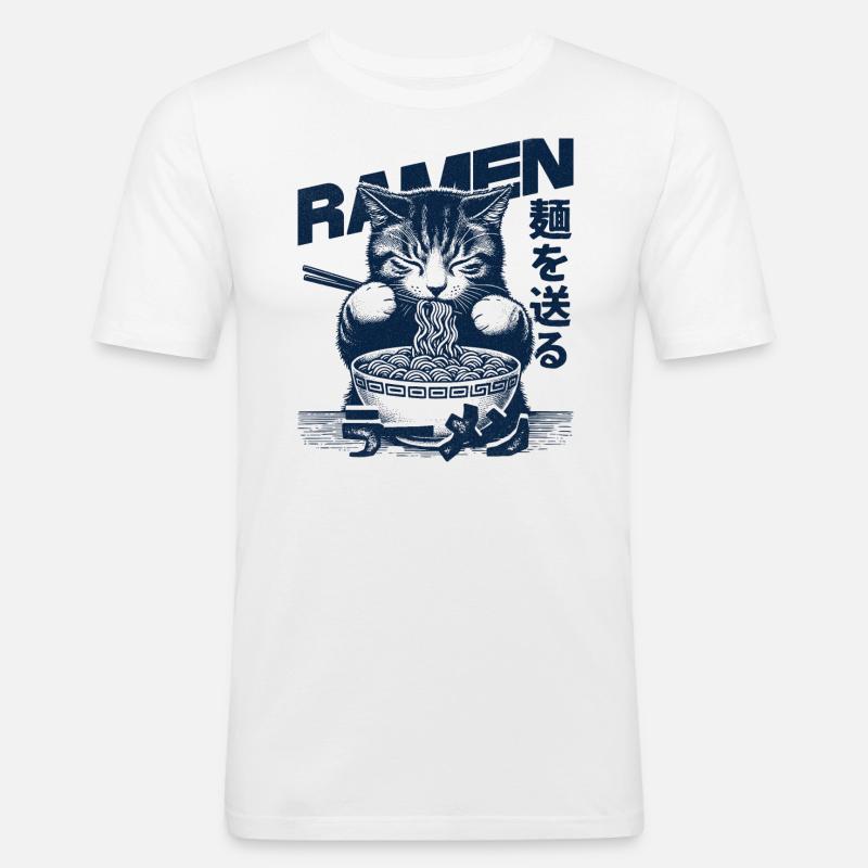 Ramen Katze - Männer Slim Fit T-Shirt - Weiß
