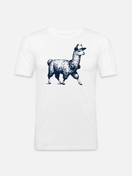 Llama with headphones - Men's Slim Fit T-Shirt - white