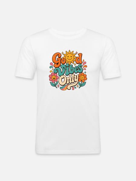 Good Vibe's Only Retro Floral - Men's Slim Fit T-Shirt - white
