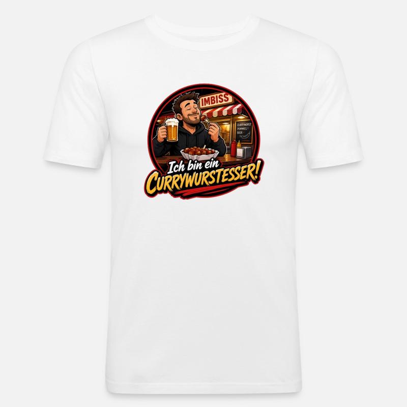 Currywurstesser - Männer Slim Fit T-Shirt - Weiß