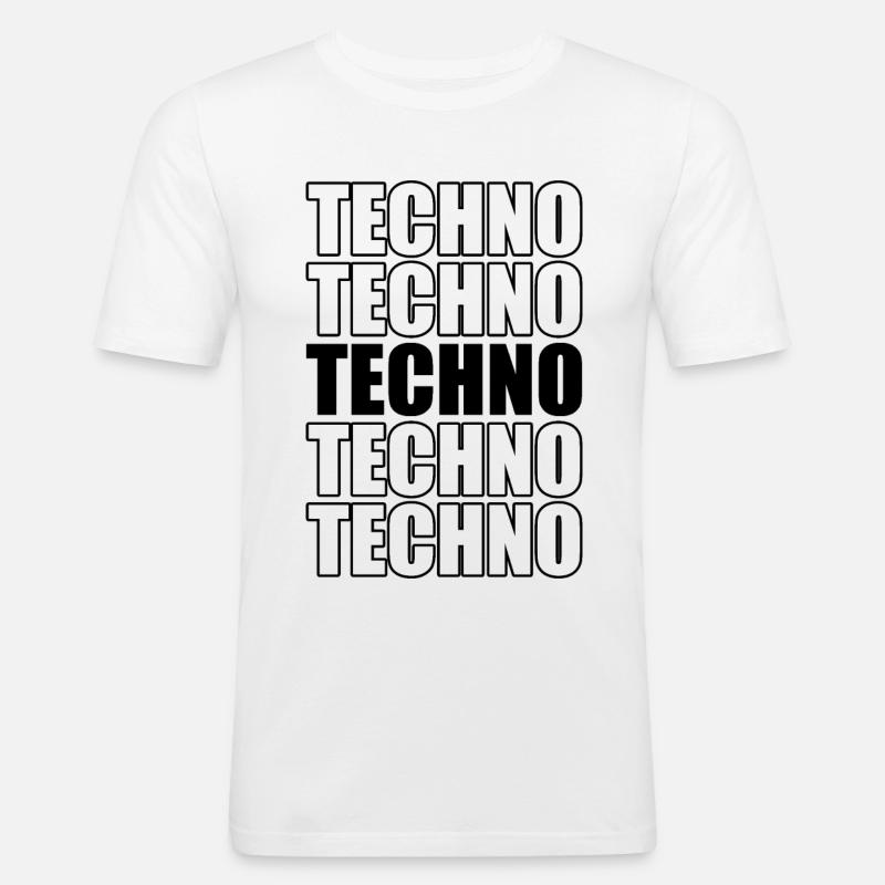 TECHNO - Männer Slim Fit T-Shirt - Weiß