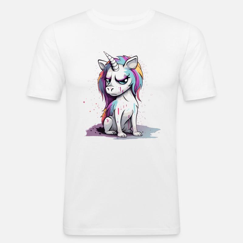 Grumpy Unicorn - Männer Slim Fit T-Shirt - Weiß