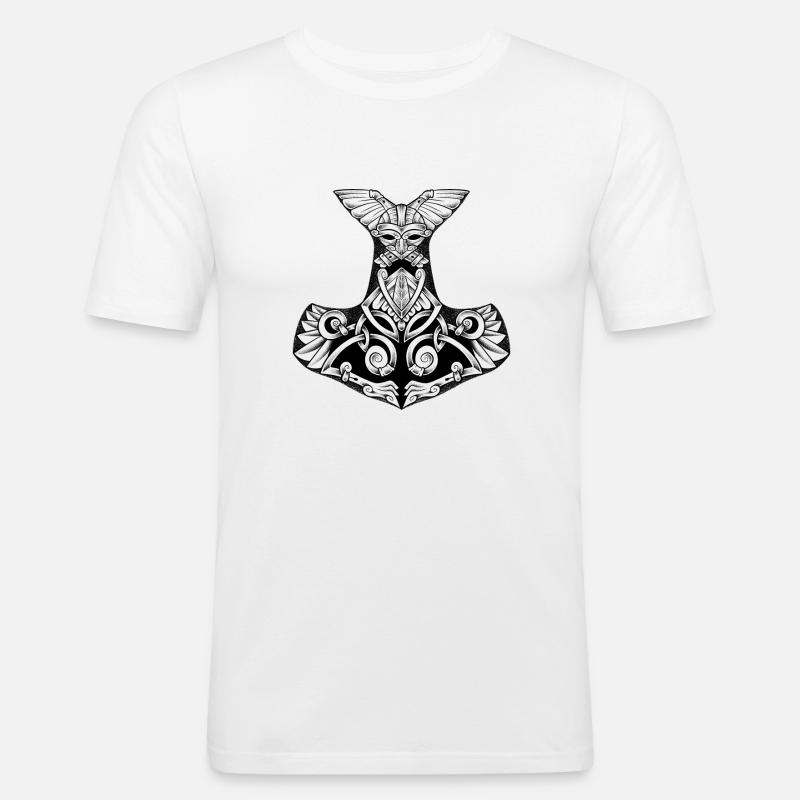 Mjollnir, legendäres Wikinger-Hammer-Dotwork-Tattoo - Männer Slim Fit T-Shirt - Weiß