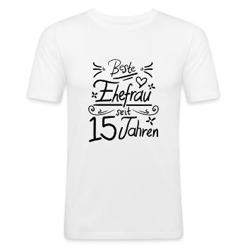Seit 15 Jahren verheiratet - Hochzeit Jubiläum - Männer Slim Fit T-Shirt - Weiß - Vorne - Nik (191cm)