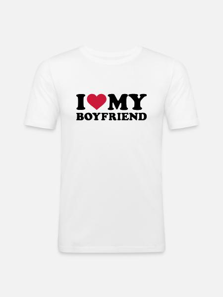 I love my boyfriend - Men's Slim Fit T-Shirt - white