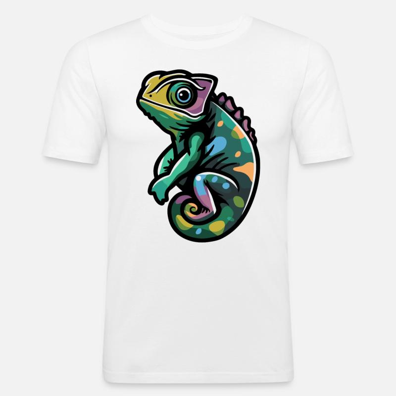 Chameleon Comic - Männer Slim Fit T-Shirt - Weiß