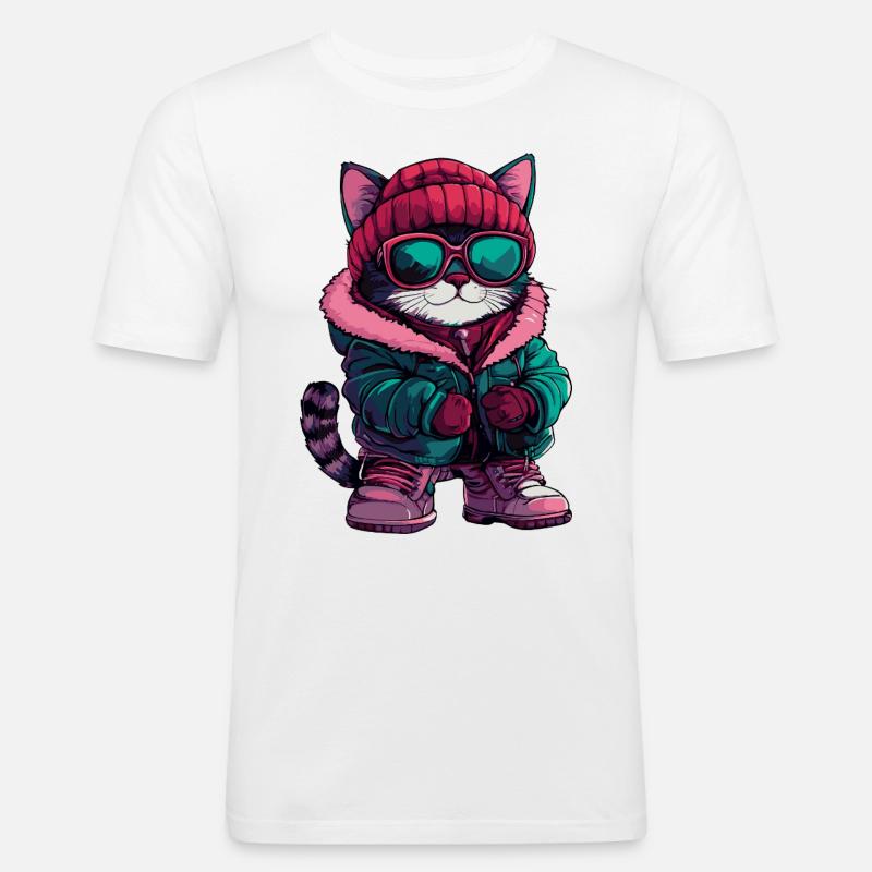 Katze Cool Comic - Männer Slim Fit T-Shirt - Weiß