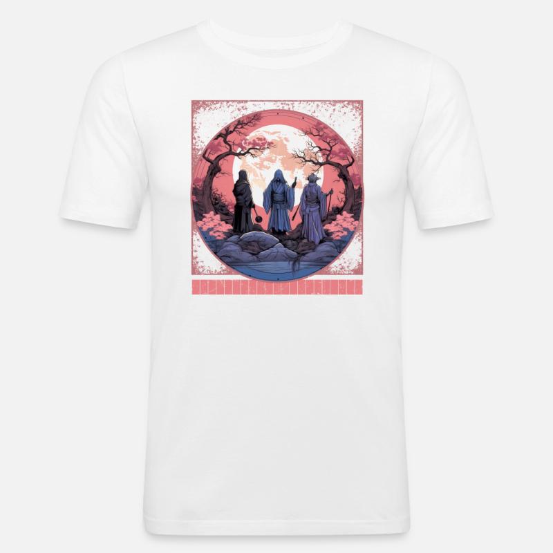 Samurai Ghost Sweatshirt, Haunted Sakura T-Shirt, - Männer Slim Fit T-Shirt - Weiß