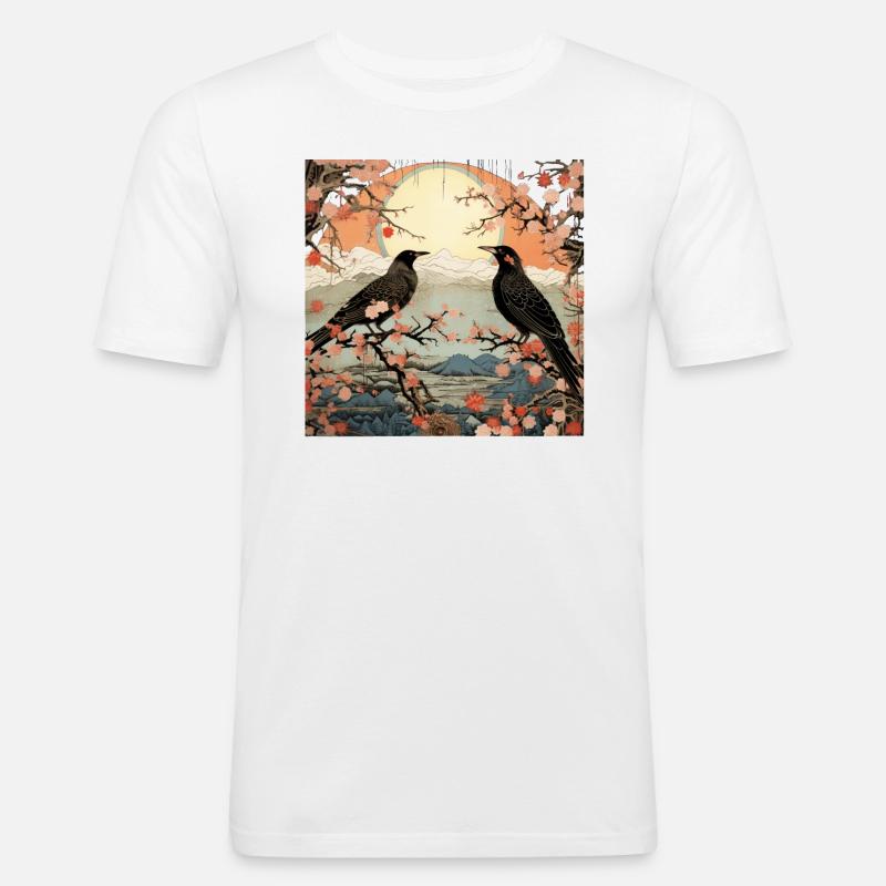 Ukiyo e crow collage kunst - Männer Slim Fit T-Shirt - Weiß