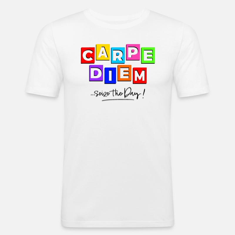 Carpediem im Comic-Stil - Männer Slim Fit T-Shirt - Weiß