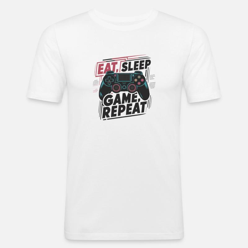 Eat, Sleep, Game, Repeat - Männer Slim Fit T-Shirt - Weiß