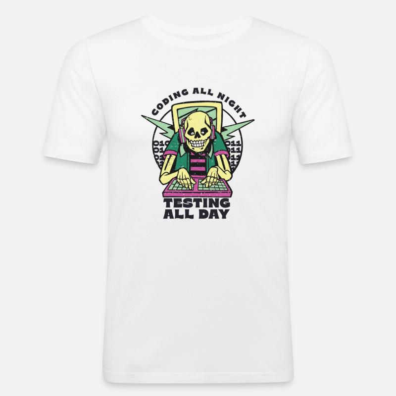 "Coding All Night Programmer | Programmierer" - Männer Slim Fit T-Shirt - Weiß