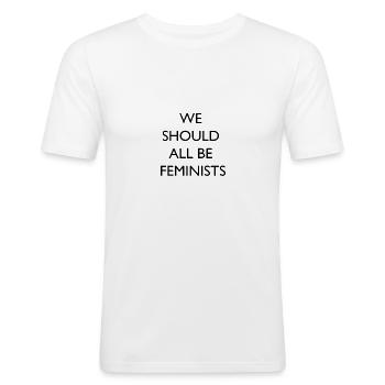 We should all be feminists schwarz - Männer Slim Fit T-Shirt - Weiß - Vorne - Nik (191cm)