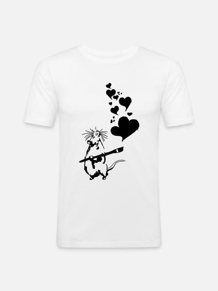 Rat Banksy Street Art LOVE IS IN DE LUCHT - Mannen slim fit T-shirt - wit