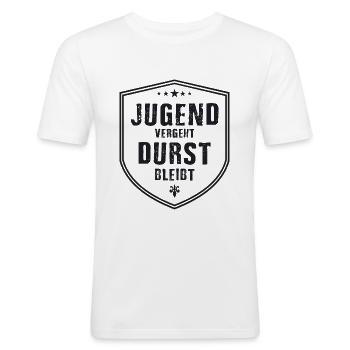 Jugend vergeht Durst bleibt - Männer Slim Fit T-Shirt - Weiß - Vorne - Nik (191cm)