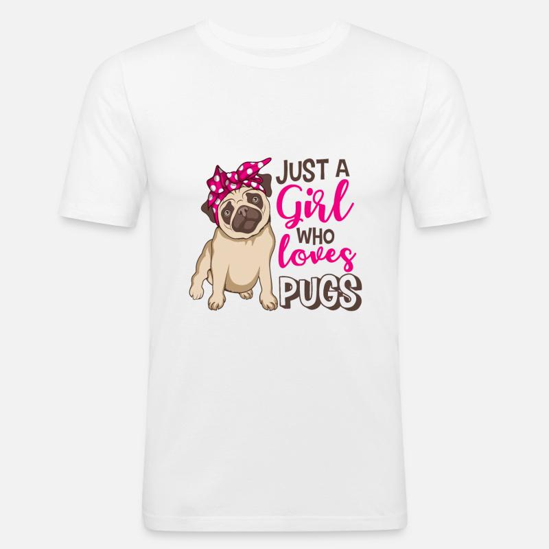 Pug Mops Mädchen - Männer Slim Fit T-Shirt - Weiß