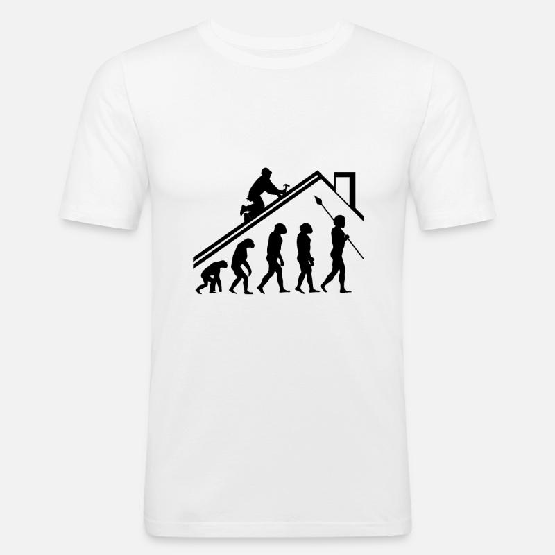 Dachdecker Evolution Geschenk - Männer Slim Fit T-Shirt - Weiß