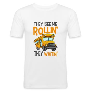 Busfahrer lustiger Spruch - Männer Slim Fit T-Shirt - Weiß - Vorne - Nik (191cm)