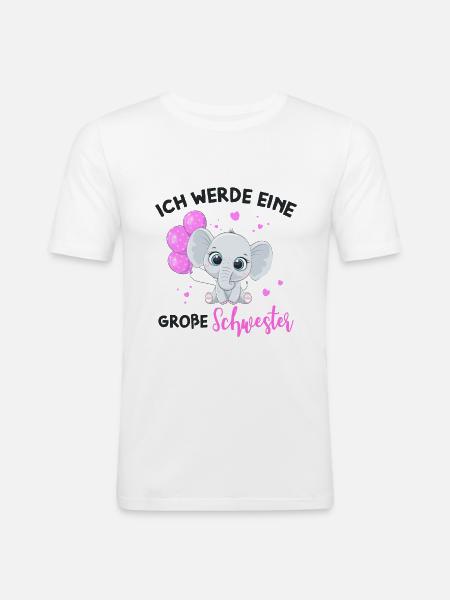 Große Schwester Elefant - Männer Slim Fit T-Shirt - Weiß