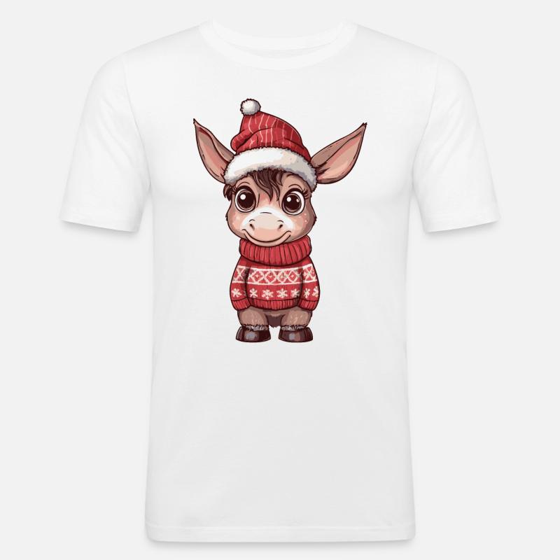 Esel Weihnachten Comic - Männer Slim Fit T-Shirt - Weiß