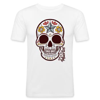 Zuckerschädel Dia de los Muertos - Männer Slim Fit T-Shirt - Weiß - Vorne - Nik (191cm)