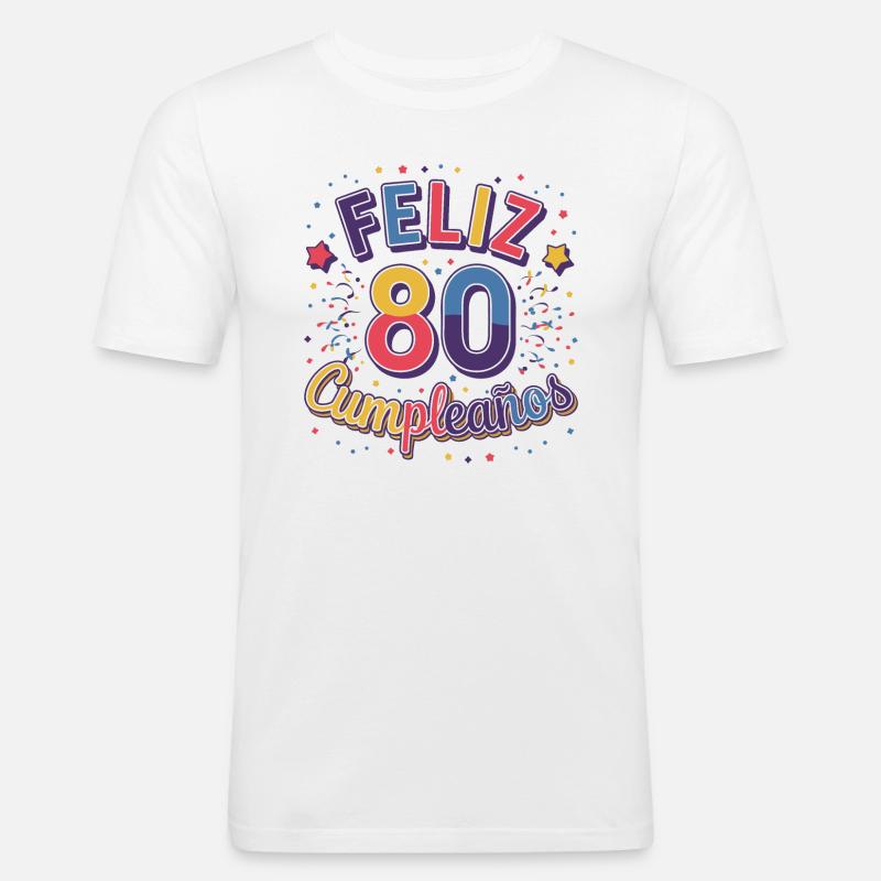 ¡Feliz 80 Cumpleaños! - Männer Slim Fit T-Shirt - Weiß