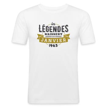 Les légendes naissent en janvier 1963 anniversaire - T-shirt près du corps Homme - blanc - Devant - Nik (191cm)