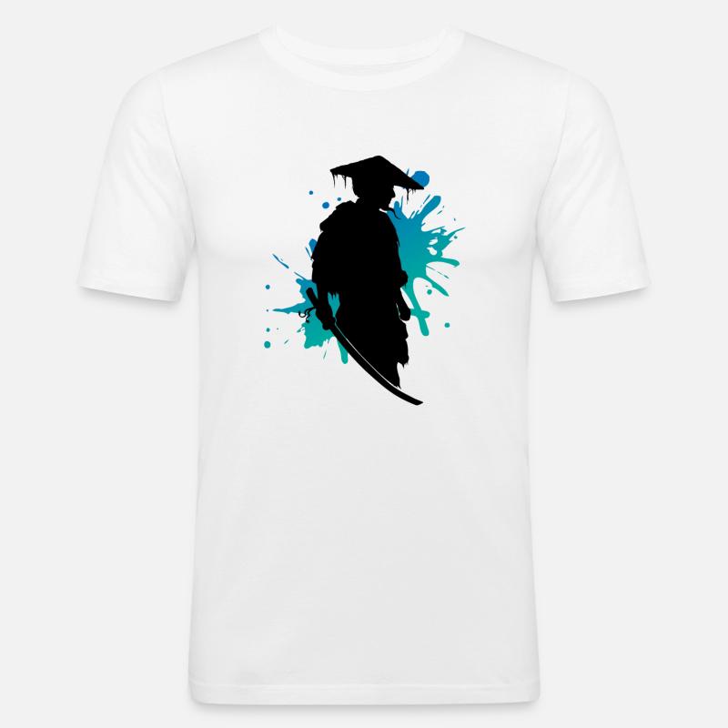 Samurai Kampfgeist Tinte Splash Kunst - Männer Slim Fit T-Shirt - Weiß