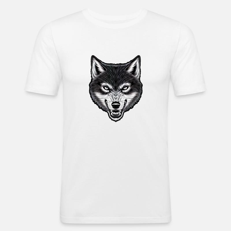 Wolf Wolfskopf - Männer Slim Fit T-Shirt - Weiß