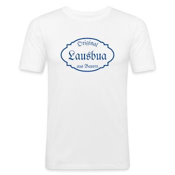 ORIGINAL LAUSBUA AUS BAYERN - Männer Slim Fit T-Shirt - Weiß - Vorne - Nik (191cm)