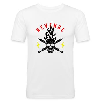 Death Head Swords Flashes Flame Revenge Rocker - Men's Slim Fit T-Shirt - white - Front - Nik (191cm)