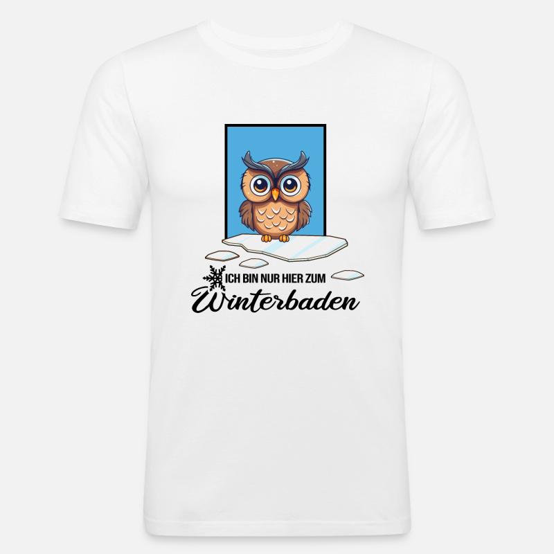 Eisbaden Winterschwimmen Eule Winterbad - Männer Slim Fit T-Shirt - Weiß