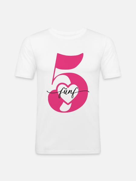 Digit Five 5 with Heart - Men's Slim Fit T-Shirt - white