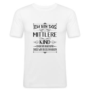 Ich bin das mittlere Kind der Grund für Regeln - Männer Slim Fit T-Shirt - Weiß - Vorne - Nik (191cm)
